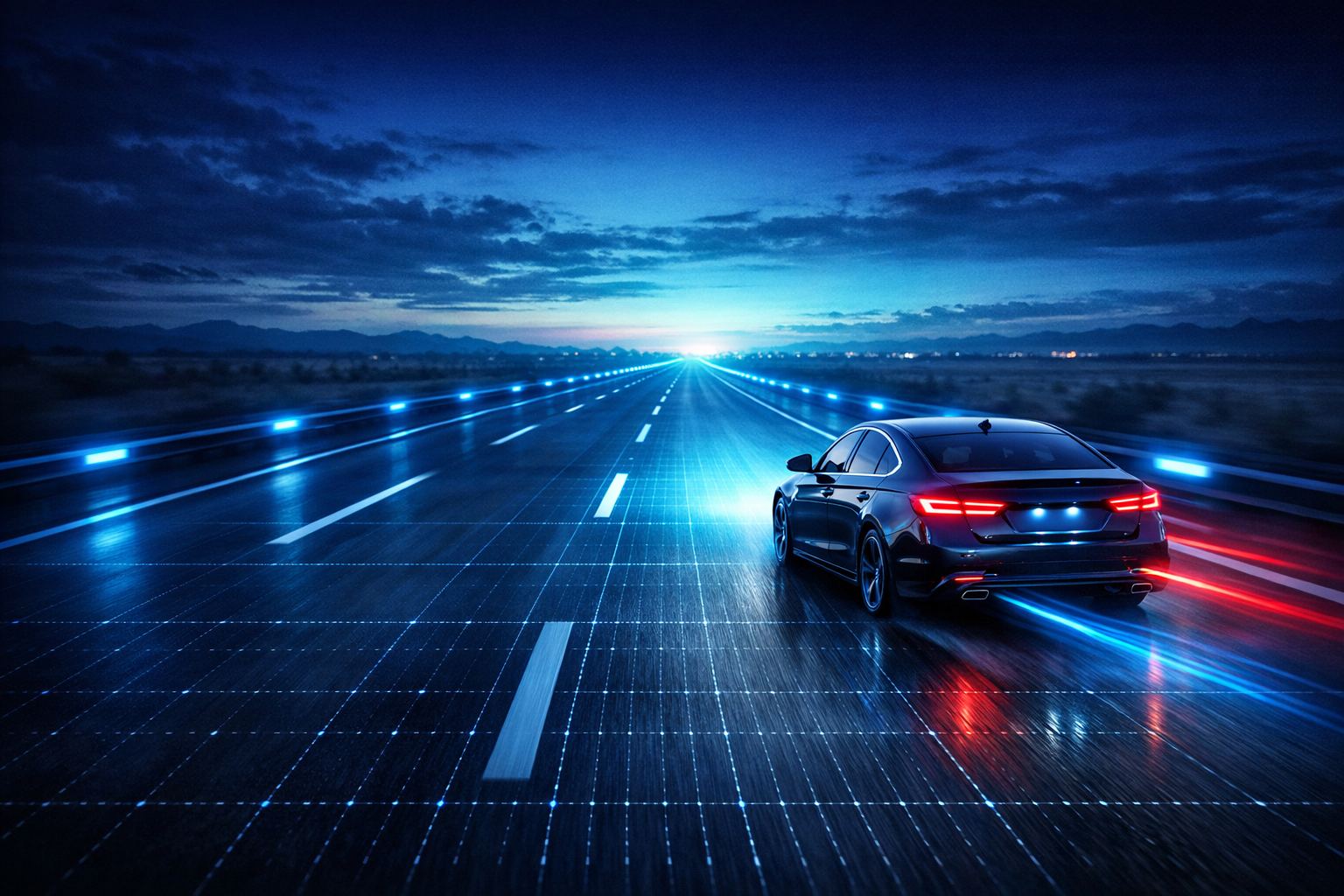 Car on a highway with GPS tracking lines